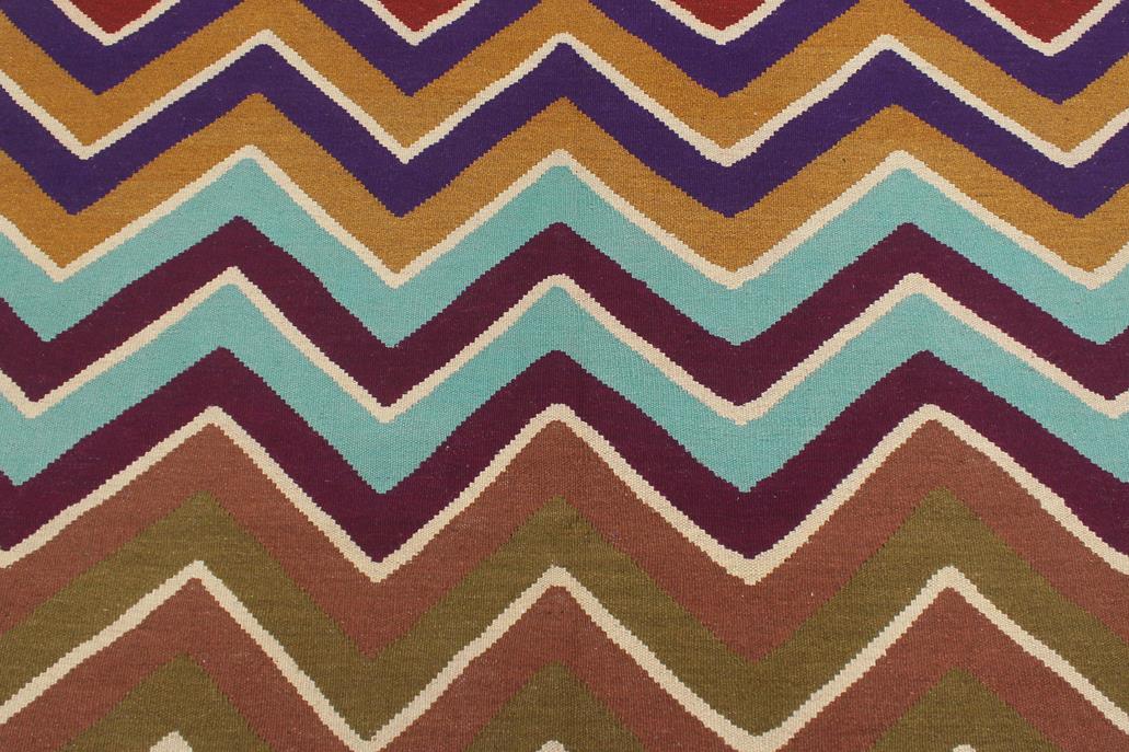 Flat Weave Kilim, Antique, Navaho, Vintage, Handmade, Modern Kilim Blue Beige Hand-Woven Rectangle 100% Wool Area Rug 5 x 7