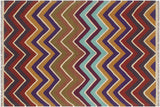 Flat Weave Kilim, Antique, Navaho, Vintage, Handmade, Modern Kilim Blue Beige Hand-Woven Rectangle 100% Wool Area Rug 5 x 7