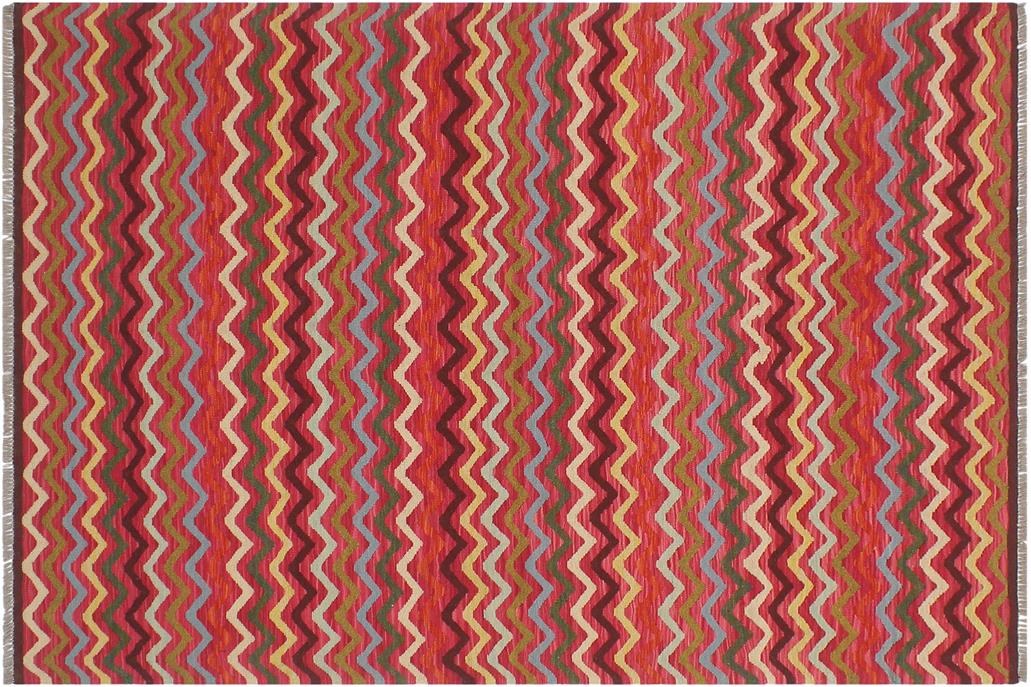 Flat Weave Kilim, Antique, Navaho, Vintage, Handmade, Modern Kilim Pink Gold Hand-Woven Rectangle 100% Wool Area Rug 5 x 7