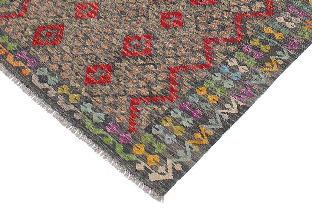 Flat Weave Kilim, Antique, Navaho, Vintage, Handmade, Geometric Kilim Green Red Hand-Woven Rectangle 100% Wool Area Rug 5 x 7