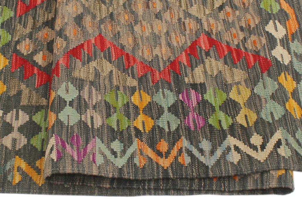 Flat Weave Kilim, Antique, Navaho, Vintage, Handmade, Geometric Kilim Green Red Hand-Woven Rectangle 100% Wool Area Rug 5 x 7