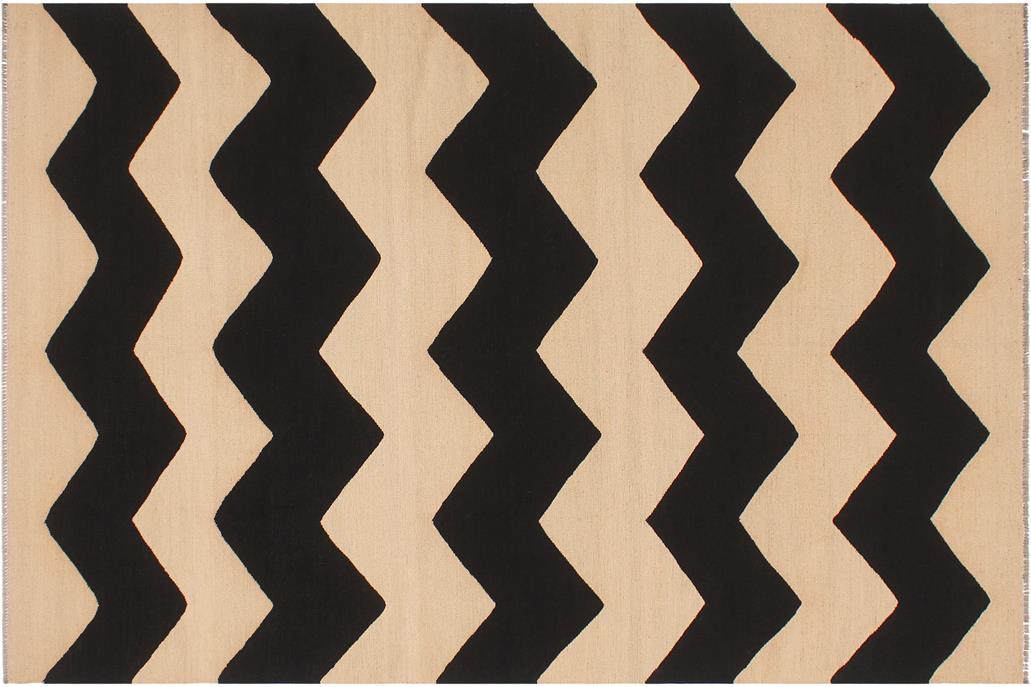 Flat Weave Kilim, Antique, Navaho, Vintage, Handmade, Modern Kilim Beige Black Hand-Woven Rectangle 100% Wool Area Rug 6 x 8