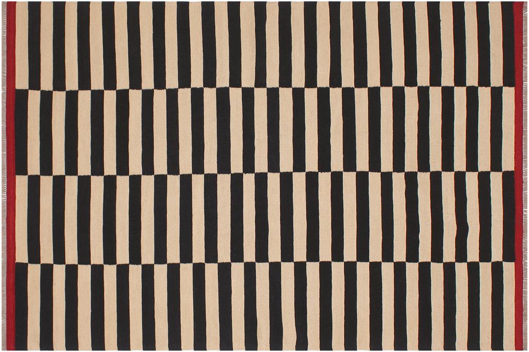 Flat Weave Kilim, Antique, Navaho, Vintage, Handmade, Modern Kilim Beige Black Hand-Woven Rectangle 100% Wool Area Rug 6 x 8