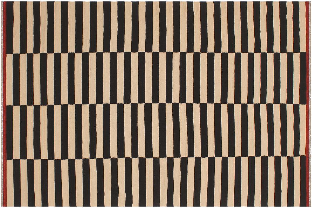 Flat Weave Kilim, Antique, Navaho, Vintage, Handmade, Modern Kilim Beige Black Hand-Woven Rectangle 100% Wool Area Rug 6 x 8