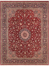 handmade Traditional Isphan Red Blue Hand Knotted RECTANGLE WOOL&SILK area rug 10x14