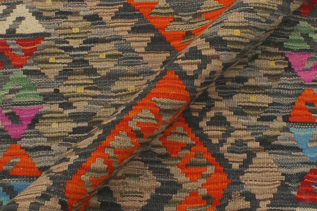 Flat Weave Kilim, Antique, Navaho, Vintage, Handmade, Geometric Kilim Charcoal Rust Hand-Woven Runner 100% Wool Area Rug 2 x 8
