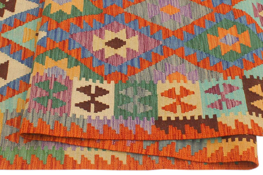 Flat Weave Kilim, Antique, Navaho, Vintage, Handmade, Geometric Kilim Blue Rust Hand-Woven Runner 100% Wool Area Rug 3 x 10