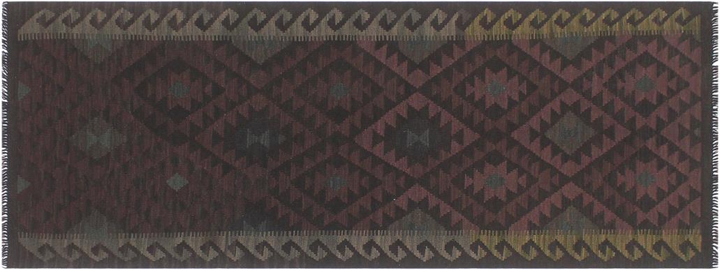 Flat Weave Kilim, Antique, Navaho, Vintage, Handmade, Geometric Kilim Brown Black Hand-Woven Runner 100% Wool Area Rug 3 x 8