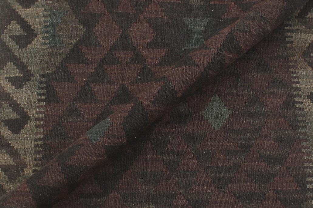 Flat Weave Kilim, Antique, Navaho, Vintage, Handmade, Geometric Kilim Brown Black Hand-Woven Runner 100% Wool Area Rug 3 x 8