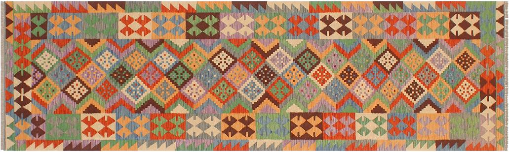Flat Weave Kilim, Antique, Navaho, Vintage, Handmade, Geometric Kilim Gray Rust Hand-Woven Runner 100% Wool Area Rug 3 x 10