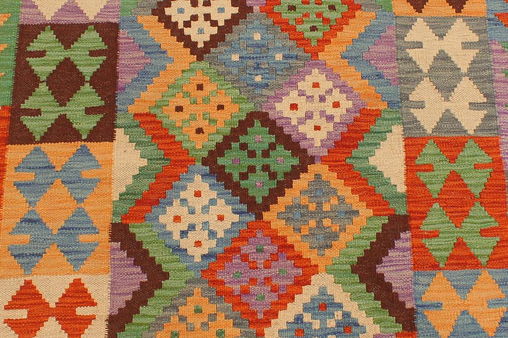 Flat Weave Kilim, Antique, Navaho, Vintage, Handmade, Geometric Kilim Gray Rust Hand-Woven Runner 100% Wool Area Rug 3 x 10