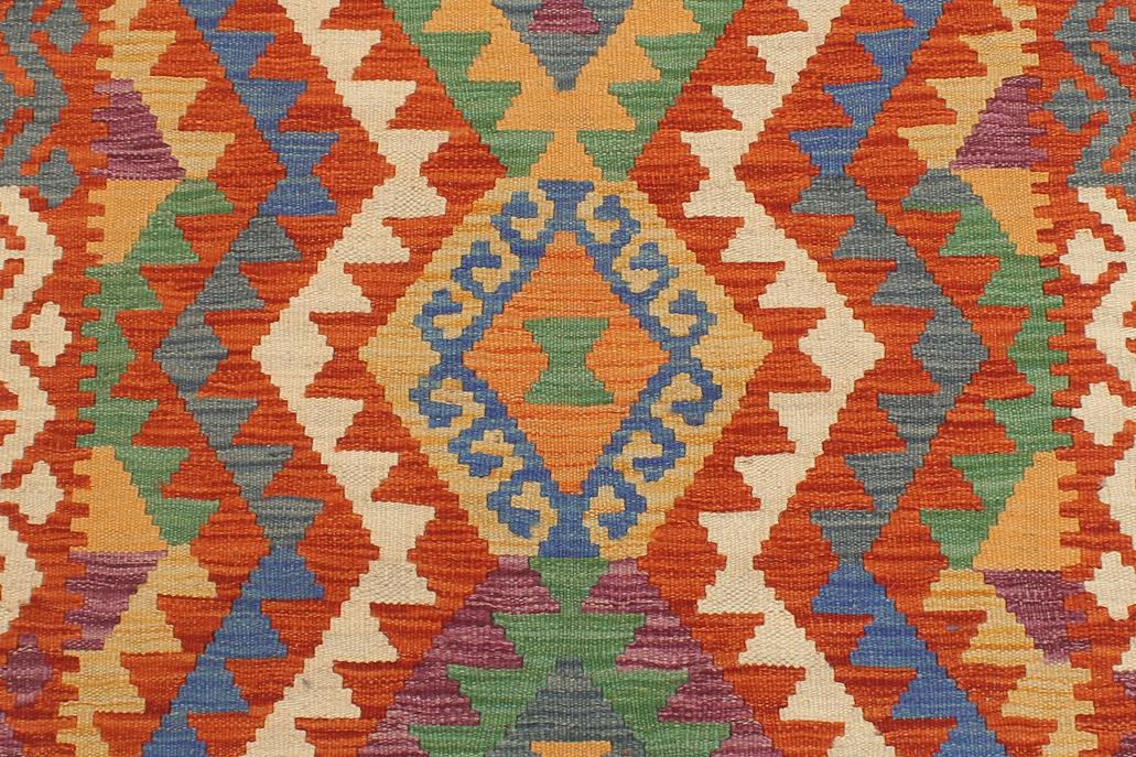Flat Weave Kilim, Antique, Navaho, Vintage, Handmade, Geometric Kilim Rust Blue Hand-Woven Runner 100% Wool Area Rug 3 x 10