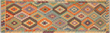 Flat Weave Kilim, Antique, Navaho, Vintage, Handmade, Geometric Kilim Blue Rust Hand-Woven Runner 100% Wool Area Rug 3 x 10