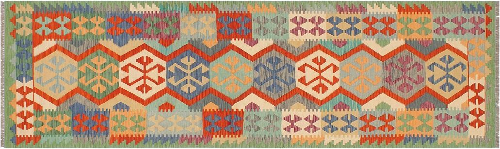 Flat Weave Kilim, Antique, Navaho, Vintage, Handmade, Geometric Kilim Gray Green Hand-Woven Runner 100% Wool Area Rug 3 x 10