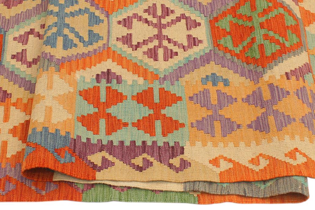 Flat Weave Kilim, Antique, Navaho, Vintage, Handmade, Geometric Kilim Rust Blue Hand-Woven Runner 100% Wool Area Rug 3 x 10