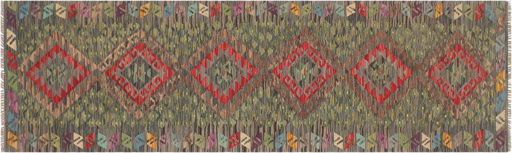 Flat Weave Kilim, Antique, Navaho, Vintage, Handmade, Geometric Kilim Red Charcoal Hand-Woven Runner 100% Wool Area Rug 3 x 10