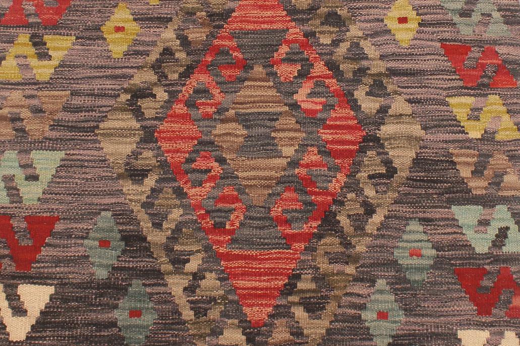 Flat Weave Kilim, Antique, Navaho, Vintage, Handmade, Geometric Kilim Charcoal Red Hand-Woven Runner 100% Wool Area Rug 3 x 10