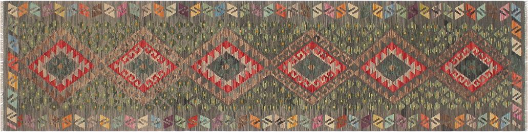 Flat Weave Kilim, Antique, Navaho, Vintage, Handmade, Geometric Kilim Gray Red Hand-Woven Runner 100% Wool Area Rug 3 x 10