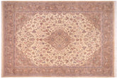 handmade Traditional Kashan Ivory Lt. Brown Hand Knotted RECTANGLE 100% WOOL area rug 10x14