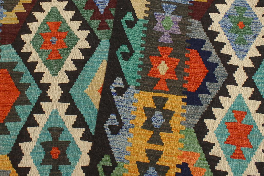 Flat Weave Kilim, Antique, Navaho, Vintage, Handmade, Geometric Kilim Blue Brown Hand-Woven Rectangle 100% Wool Area Rug 6 x 8