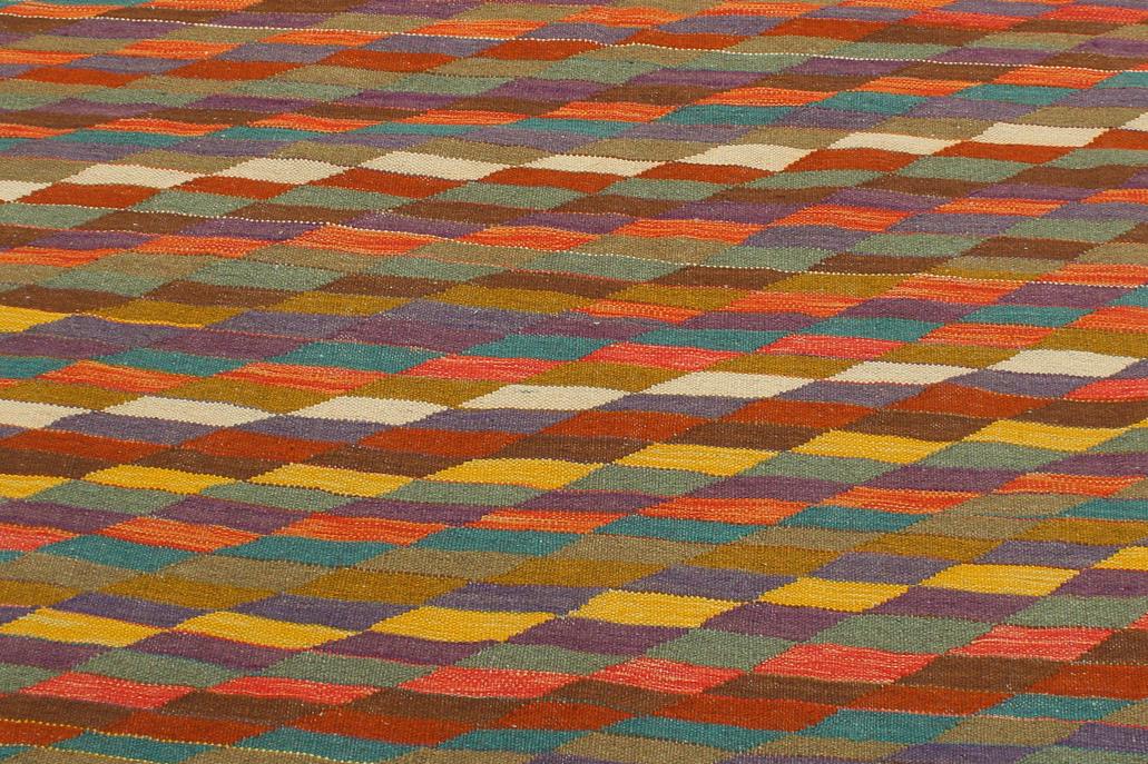 Flat Weave Kilim, Antique, Navaho, Vintage, Handmade, Modern Kilim Rust Blue Hand-Woven Rectangle 100% Wool Area Rug 6 x 8
