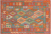 handmade Geometric Kilim Blue Rust Hand-Woven RECTANGLE 100% WOOL area rug 5 x 7