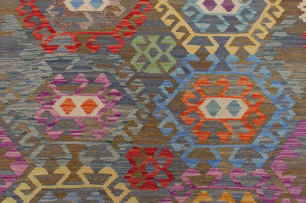 Flat Weave Kilim, Antique, Navaho, Vintage, Handmade, Geometric Kilim Gray Blue Hand-Woven Rectangle 100% Wool Area Rug 6 x 8