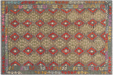 handmade Geometric Kilim Gray Red Hand-Woven RECTANGLE 100% WOOL area rug 6 x 8