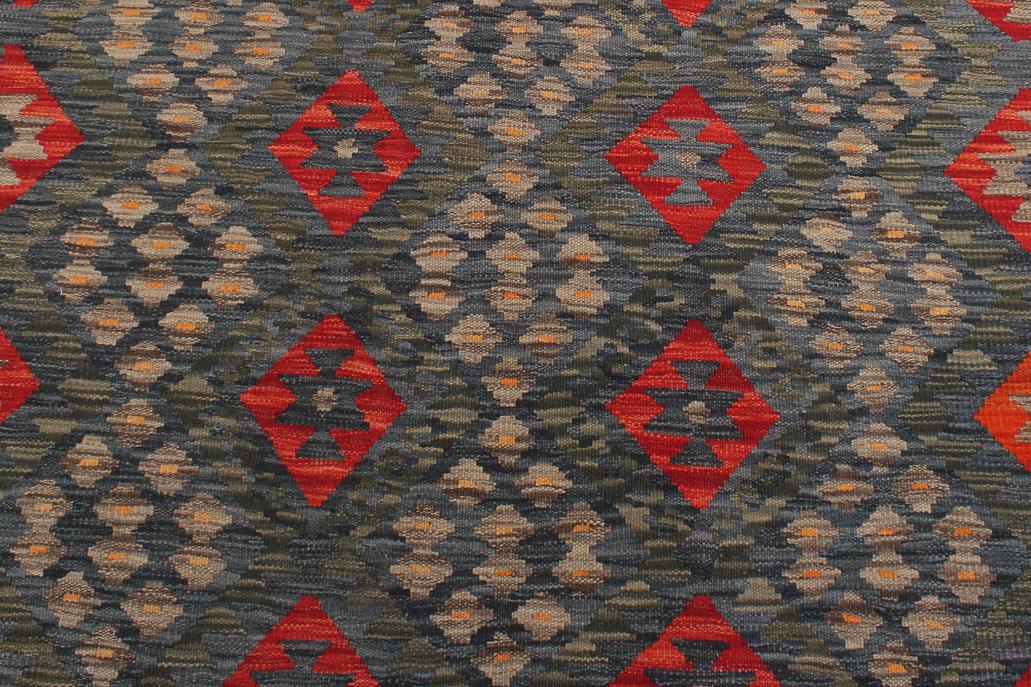 Flat Weave Kilim, Antique, Navaho, Vintage, Handmade, Geometric Kilim Red Green Hand-Woven Rectangle 100% Wool Area Rug 6 x 8