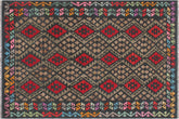 handmade Geometric Kilim Charcoal Rust Hand-Woven RECTANGLE 100% WOOL area rug 6 x 8