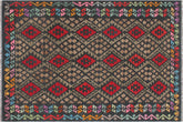 handmade Geometric Kilim Charcoal Rust Hand-Woven RECTANGLE 100% WOOL area rug 6 x 8