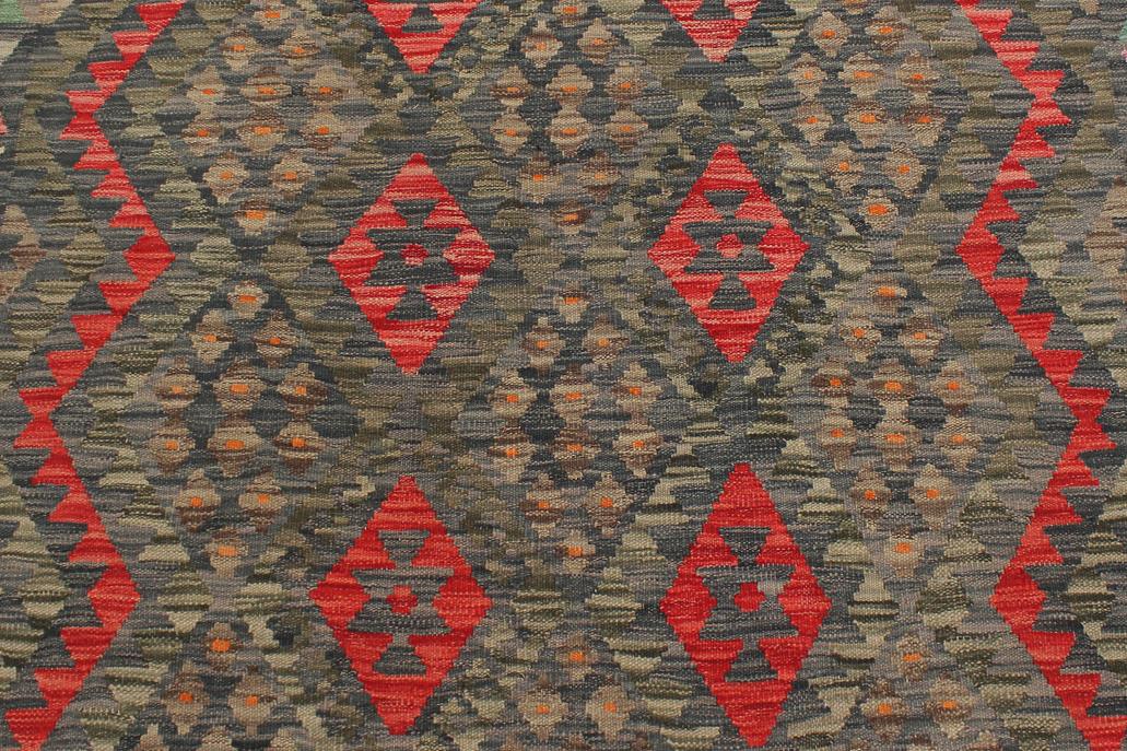 Flat Weave Kilim, Antique, Navaho, Vintage, Handmade, Geometric Kilim Green Red Hand-Woven Rectangle 100% Wool Area Rug 5 x 7