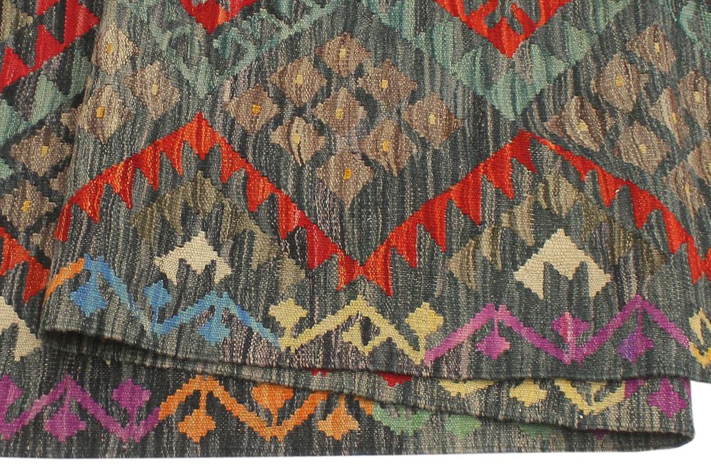 Flat Weave Kilim, Antique, Navaho, Vintage, Handmade, Geometric Kilim Charcoal Rust Hand-Woven Rectangle 100% Wool Area Rug 6 x 8