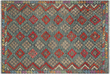 Flat Weave Kilim, Antique, Navaho, Vintage, Handmade, Geometric Kilim Charcoal Rust Hand-Woven Rectangle 100% Wool Area Rug 6 x 8