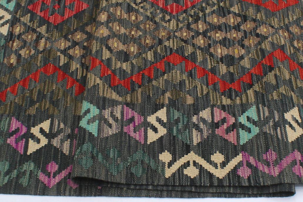 Flat Weave Kilim, Antique, Navaho, Vintage, Handmade, Geometric Kilim Charcoal Rust Hand-Woven Rectangle 100% Wool Area Rug 6 x 8