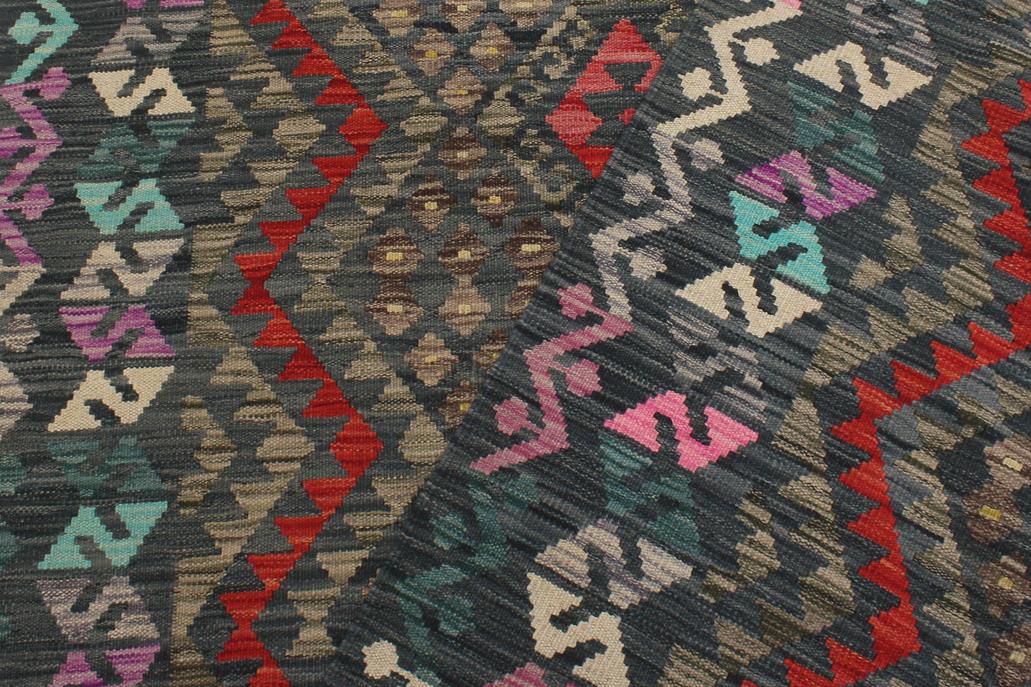 Flat Weave Kilim, Antique, Navaho, Vintage, Handmade, Geometric Kilim Charcoal Rust Hand-Woven Rectangle 100% Wool Area Rug 6 x 8