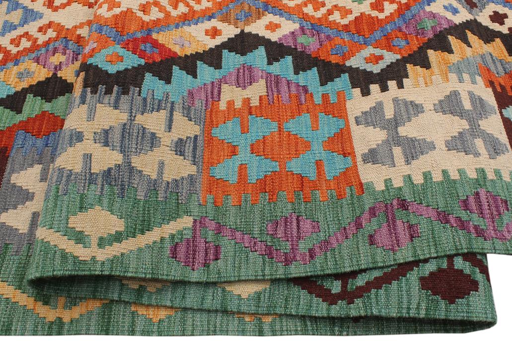 Flat Weave Kilim, Antique, Navaho, Vintage, Handmade, Geometric Kilim Beige Green Hand-Woven Rectangle 100% Wool Area Rug 9 x 11