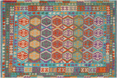 handmade Geometric Kilim Blue Rust Hand-Woven RECTANGLE 100% WOOL area rug 7 x 10