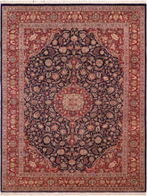 handmade Traditional Kazveen Blue Red Hand Knotted RECTANGLE WOOL&SILK area rug 10x14