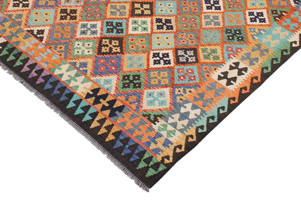 Flat Weave Kilim, Antique, Navaho, Vintage, Handmade, Geometric Kilim Rust Brown Hand-Woven Rectangle 100% Wool Area Rug 7 x 10