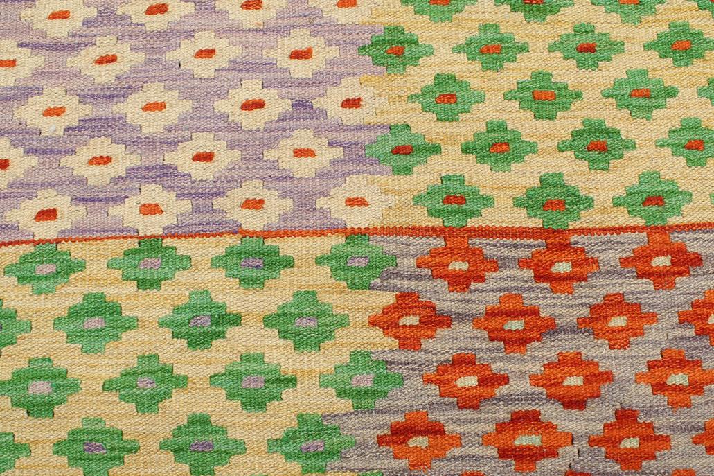 Flat Weave Kilim, Antique, Navaho, Vintage, Handmade, Modern Kilim Blue Rust Hand-Woven Rectangle 100% Wool Area Rug 8 x 11