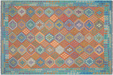 handmade Geometric Kilim Rust Blue Hand-Woven RECTANGLE 100% WOOL area rug 9 x 11
