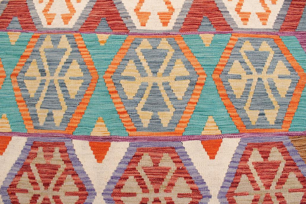 Flat Weave Kilim, Antique, Navaho, Vintage, Handmade, Geometric Kilim Red Blue Hand-Woven Rectangle 100% Wool Area Rug 7 x 10