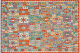 handmade Geometric Kilim Blue Rust Hand-Woven RECTANGLE 100% WOOL area rug 8 x 10