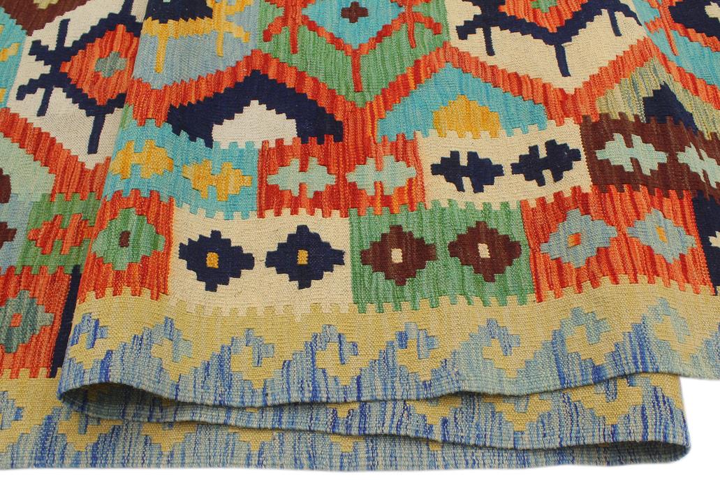 Flat Weave Kilim, Antique, Navaho, Vintage, Handmade, Geometric Kilim Rust Blue Hand-Woven Rectangle 100% Wool Area Rug 8 x 10