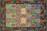 handmade Geometric Kilim Blue Brown Hand-Woven RECTANGLE 100% WOOL area rug 8 x 10