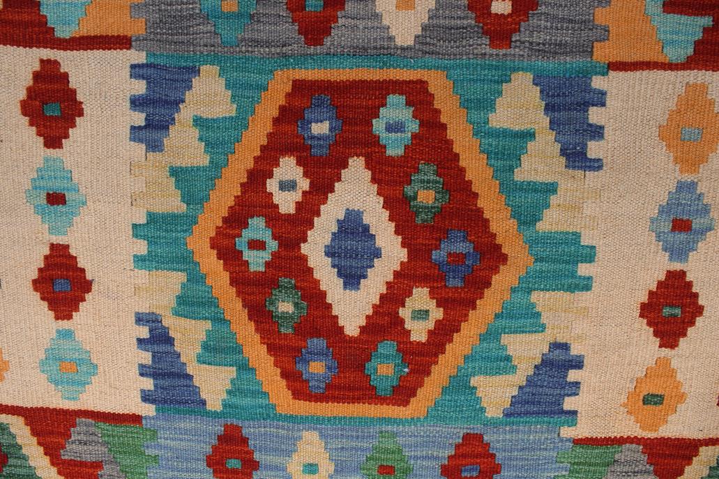 Flat Weave Kilim, Antique, Navaho, Vintage, Handmade, Geometric Kilim Blue Brown Hand-Woven Rectangle 100% Wool Area Rug 8 x 10
