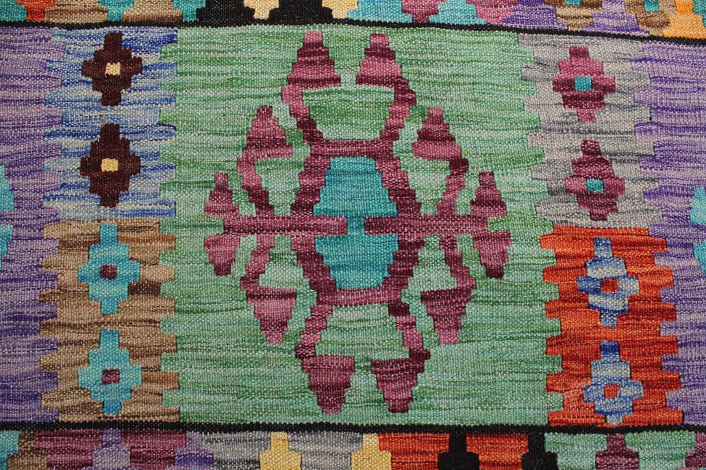 Flat Weave Kilim, Antique, Navaho, Vintage, Handmade, Geometric Kilim Blue Rust Hand-Woven Rectangle 100% Wool Area Rug 8 x 11