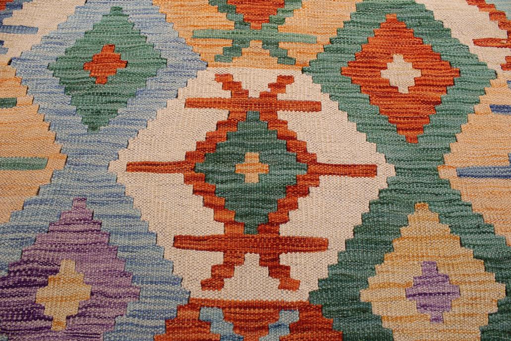 Flat Weave Kilim, Antique, Navaho, Vintage, Handmade, Geometric Kilim Blue Gray Hand-Woven Rectangle 100% Wool Area Rug 8 x 10