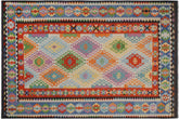 handmade Geometric Kilim Blue Rust Hand-Woven RECTANGLE 100% WOOL area rug 8 x 12